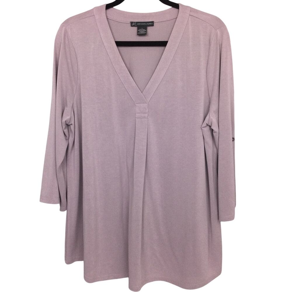 Adrianna Papell Quiet Luxury Soft Minimalist Feminine Delicate V-neck Blouse L